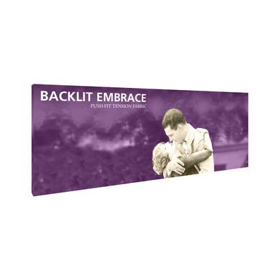 Backlit fabric display panel featuring vintage couple image and text for trade shows and events