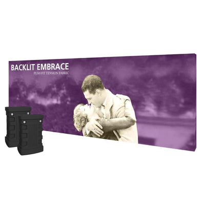 Backlit Embrace push-fit tension fabric display with romantic couple image for trade shows and exhibitions