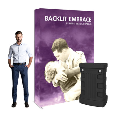 Backlit tension fabric display with graphic for trade shows and special event exhibitions