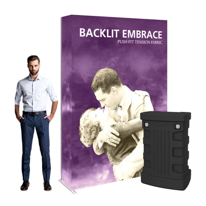 Backlit tension fabric display with graphic for trade shows and special event exhibitions