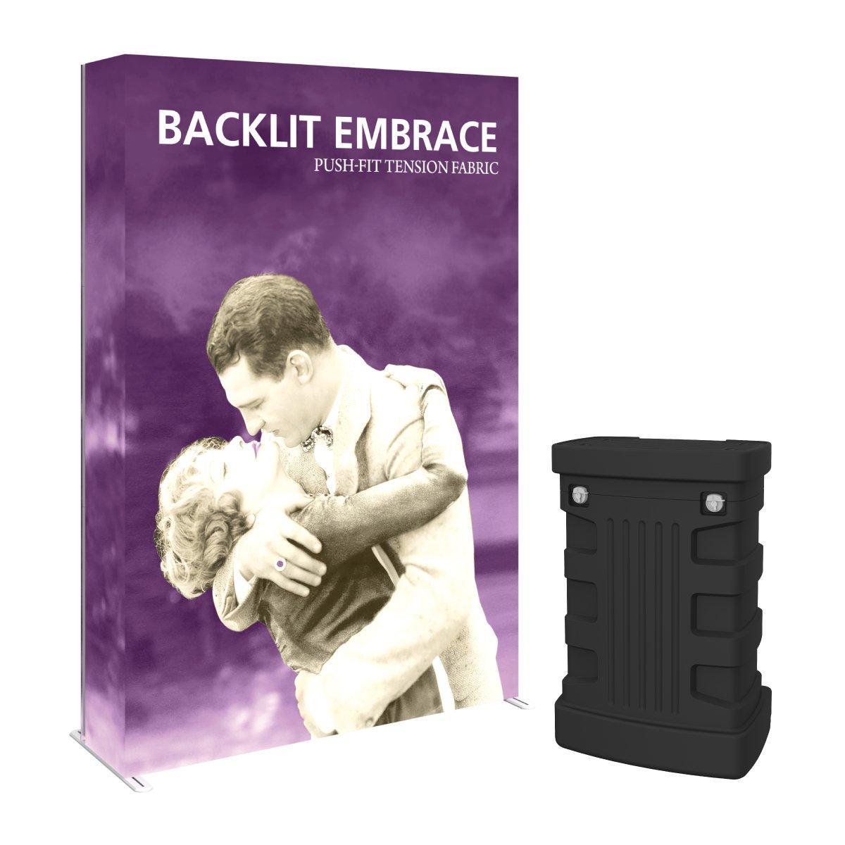 Backlit embrace tension fabric display with carrying case for trade shows and exhibitions