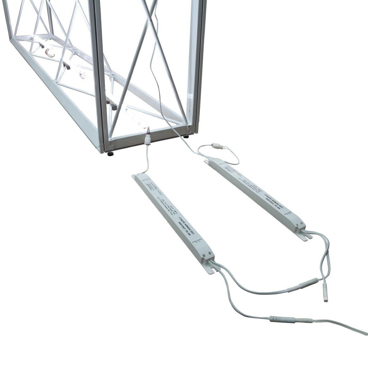 LED power supply units connected to the metal frame stand for trade show displays