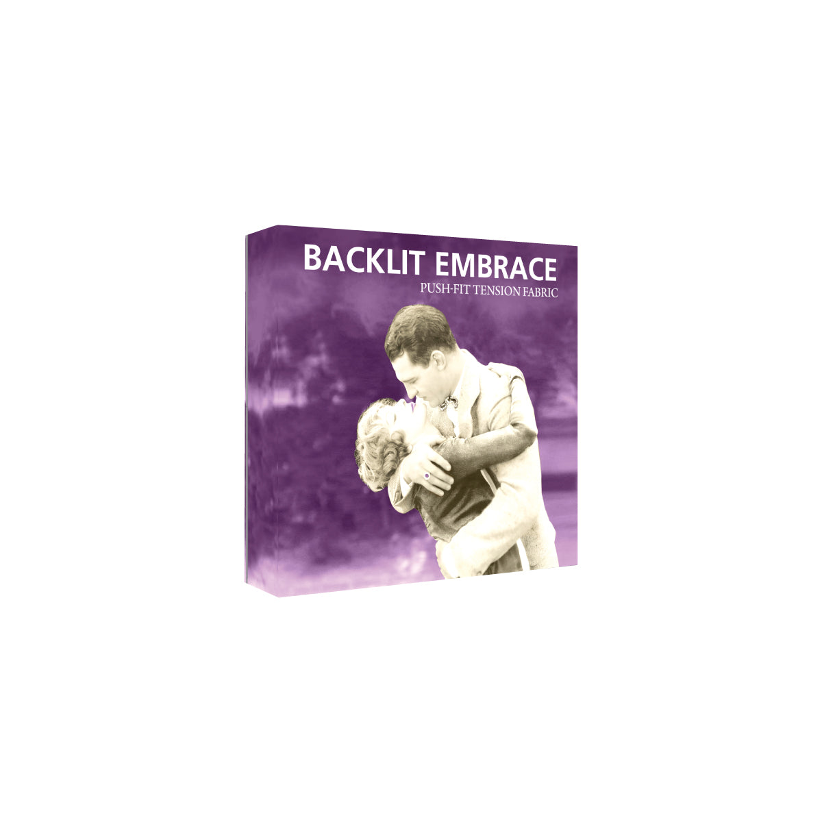 Backlit tabletop fabric display with vintage couple image for trade shows and exhibitions