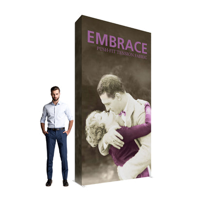 Extra tall fabric display with vintage embrace image for trade shows and exhibitions
