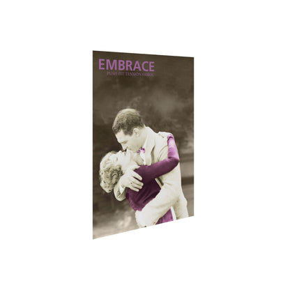 Embrace push-fit tension fabric display featuring vintage romantic couple for trade shows and exhibitions