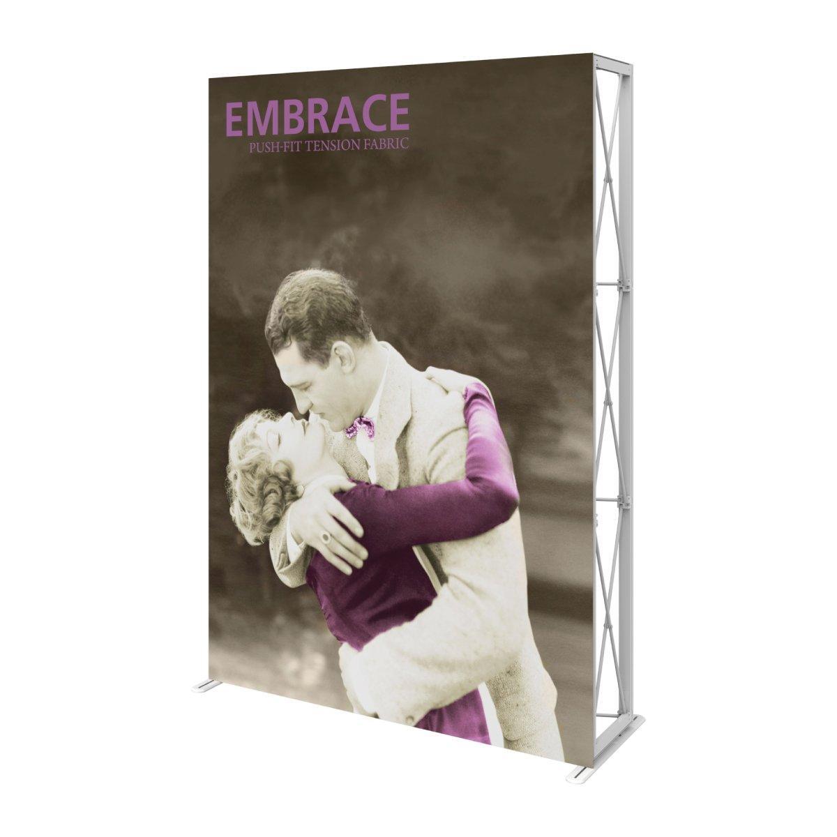 5ft tension fabric trade show display panel featuring vintage image of embracing couple for exhibitions