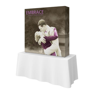 5ft tall tabletop display with vintage embrace image for trade shows and exhibitions
