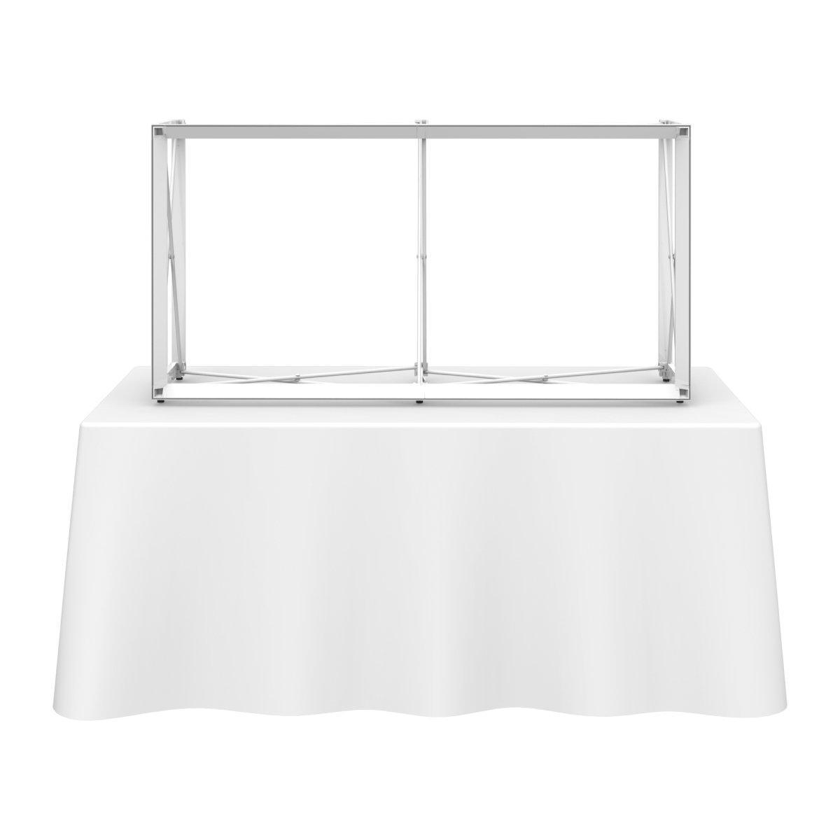 Compact tabletop display frame setup ideal for trade show booths and special event exhibits