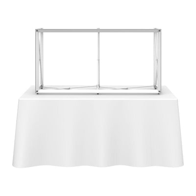 Compact tabletop display frame setup ideal for trade show booths and special event exhibits