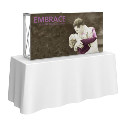 Tabletop display with push-fit tension fabric featuring vintage romantic embrace for trade shows and exhibitions