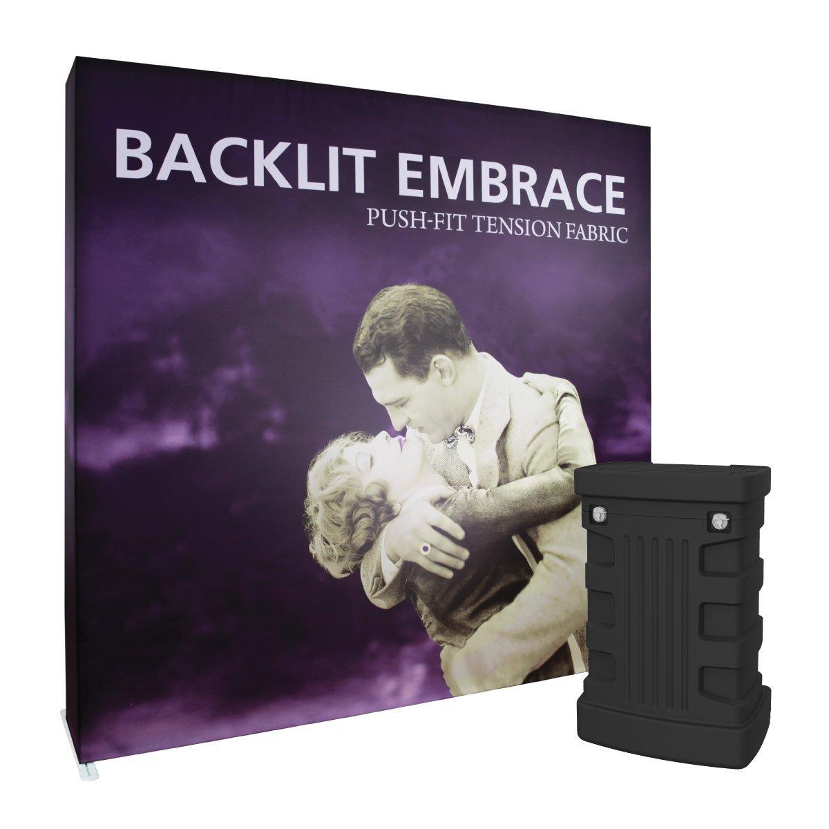 Backlit fabric tension display with classic romantic image, ideal for trade shows and exhibitions