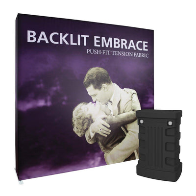 Backlit fabric tension display with classic romantic image, ideal for trade shows and exhibitions
