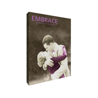 7.5ft extra tall framed fabric display for trade shows featuring vintage embrace image and push-fit tension fabric