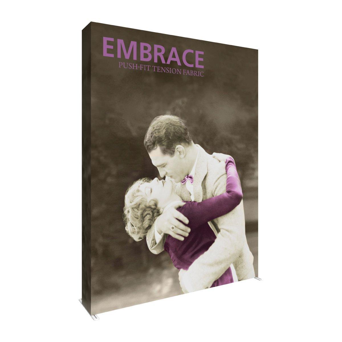 7.5ft extra tall push-fit tension fabric display showing vintage couple embracing for trade shows and exhibitions