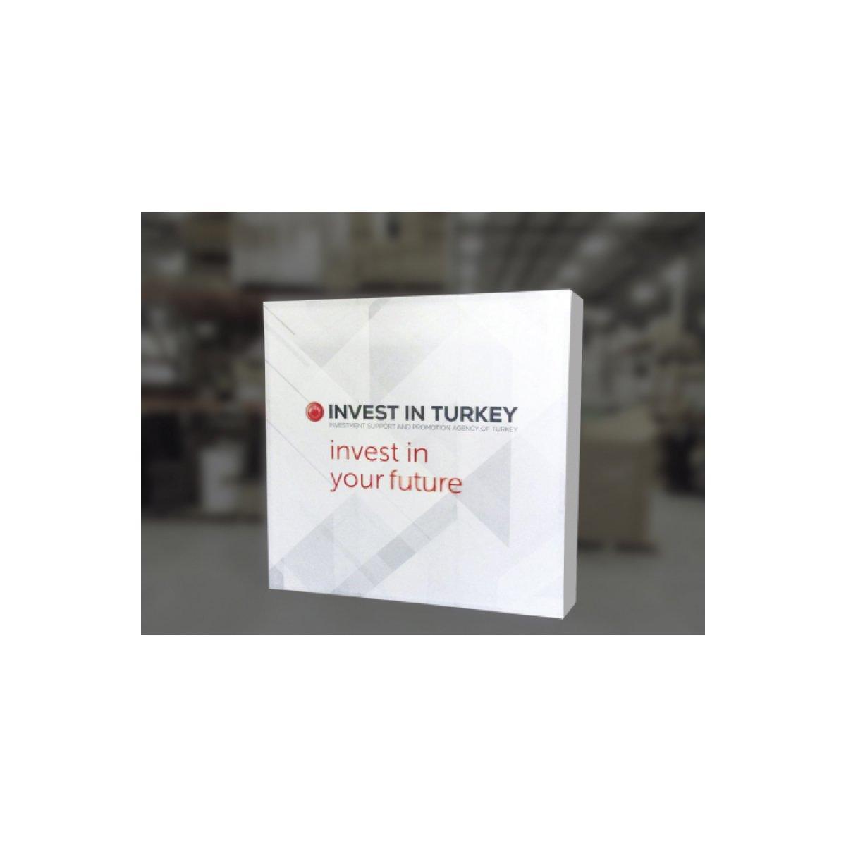 Compact trade show display booth featuring Invest in Turkey branding for exhibitions and events