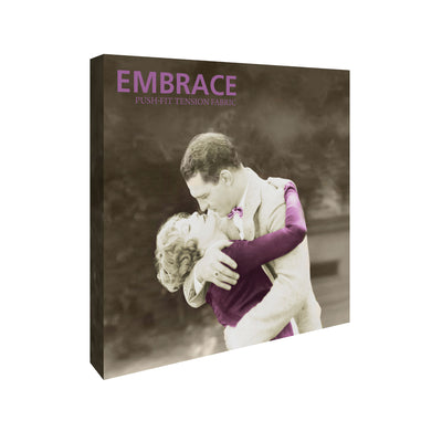 Embrace push-fit tension fabric trade show display featuring vintage romantic couple graphic