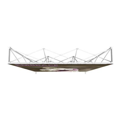 Collapsible trade show display frame with large printed canopy for exhibitions and events