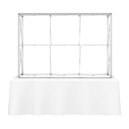 7.5ft tabletop display frame on table for trade shows, exhibitions, and special events