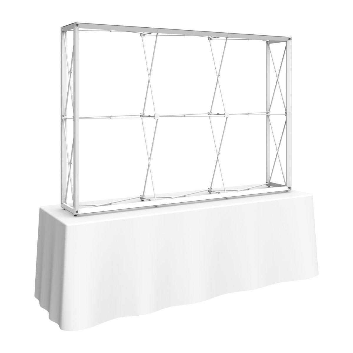 Tabletop display frame with collapsible stand setup for trade show or exhibition booth