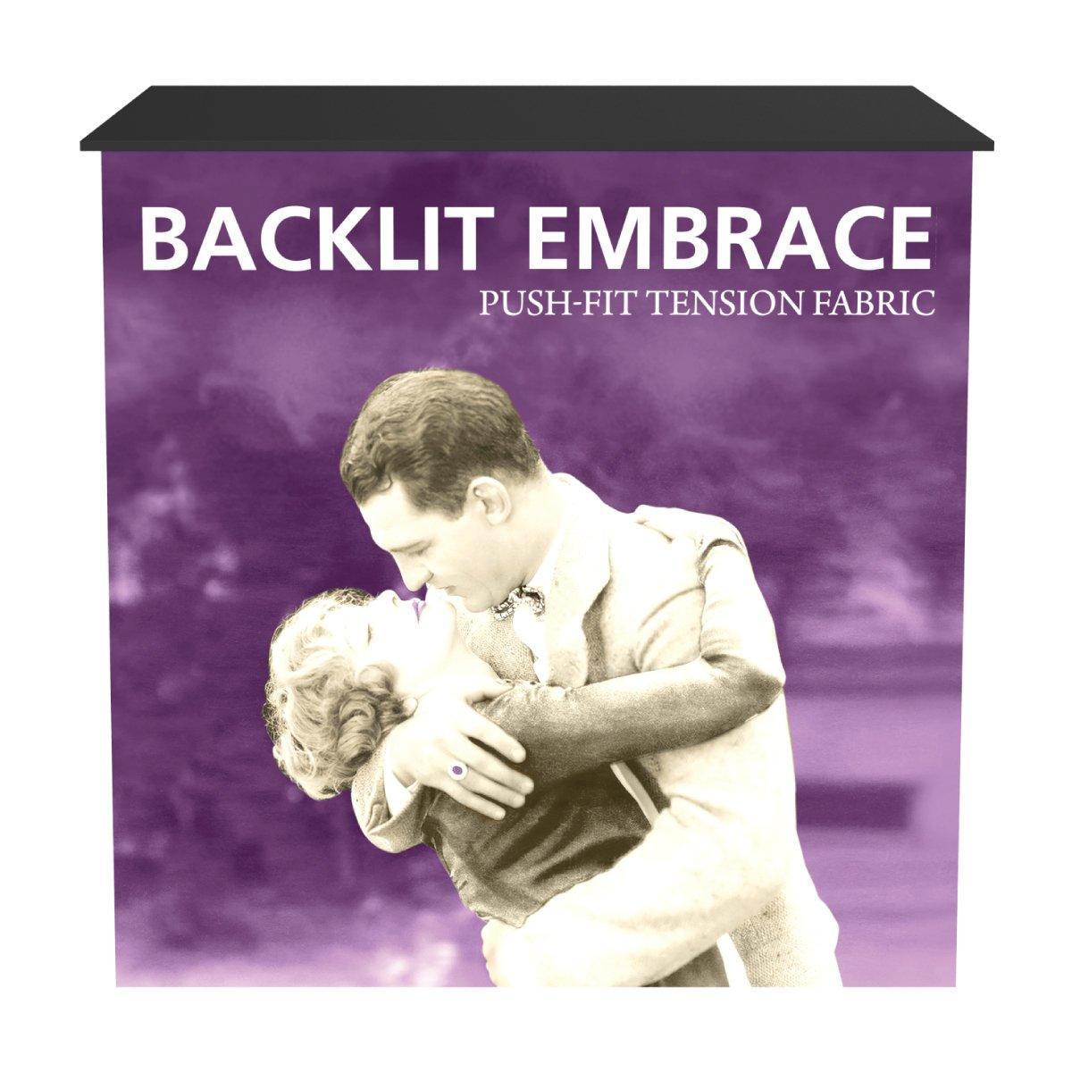 Backlit fabric tension display panel featuring vintage couple embracing for trade shows and exhibitions