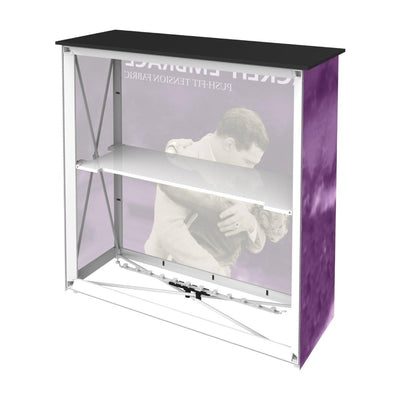 Backlit portable counter with graphic panel and shelf for trade shows and special events