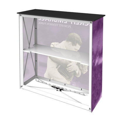 Backlit portable counter with graphic panel and shelf for trade shows and special events