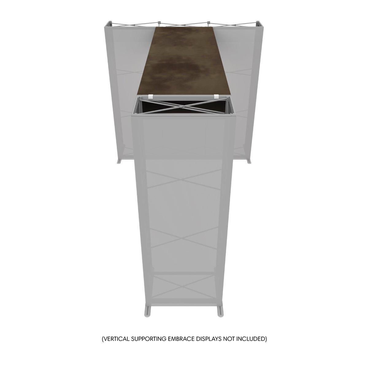 Trade show exhibit component with horizontal suspended display frame for exhibitions and special events