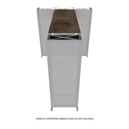 Trade show exhibit component with horizontal suspended display frame for exhibitions and special events