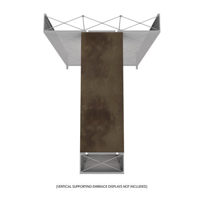 Top view of trade show counter with flat surface and metal frame for exhibitions and special events