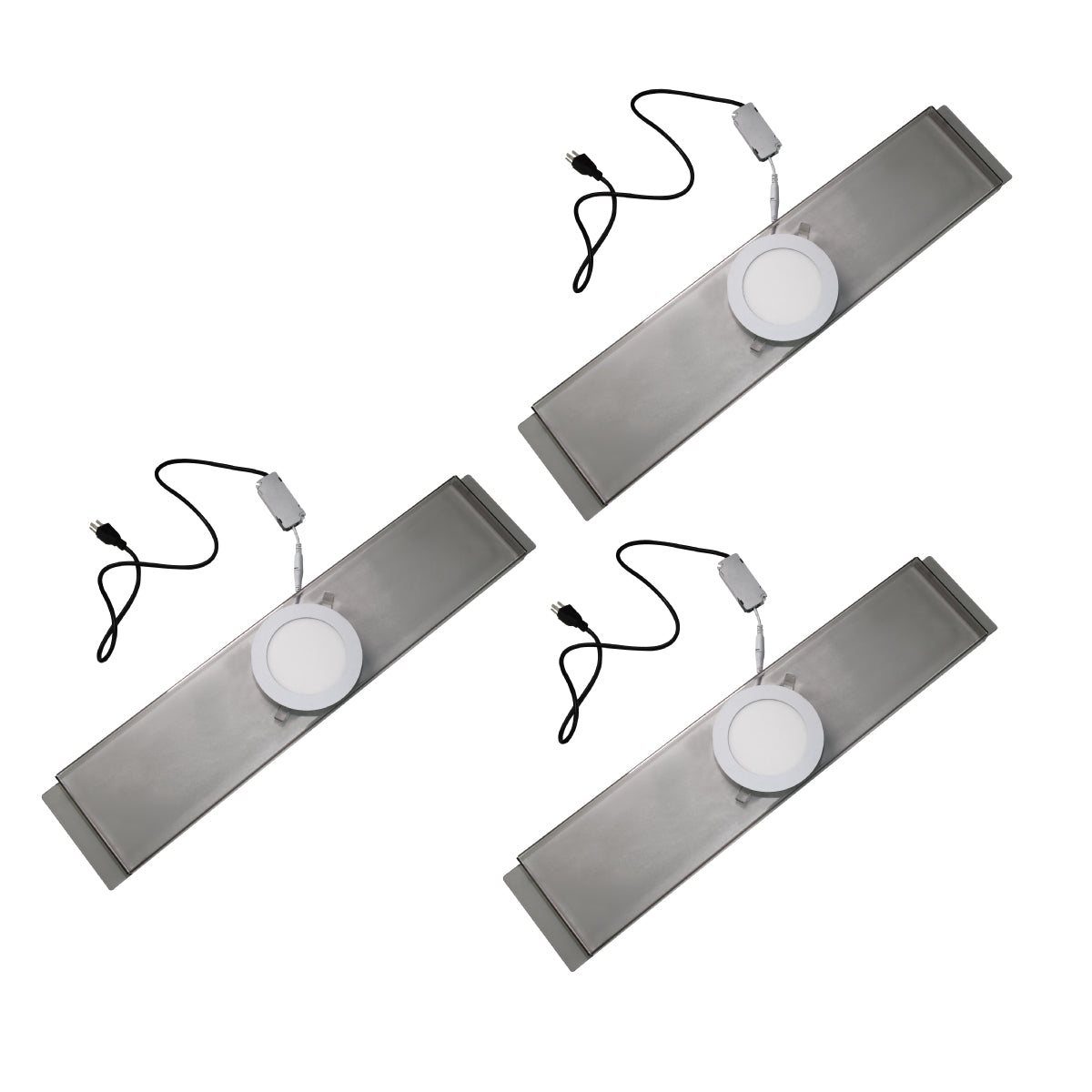 Set of slim LED panel lights with power cords for trade show and exhibition lighting solutions