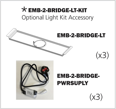 Optional light kit accessory for trade shows featuring bridge light panels with power supply cables