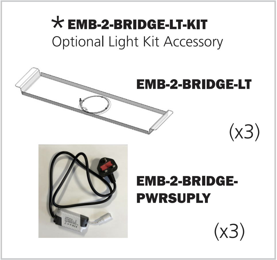 Optional light kit accessory for trade shows featuring bridge light panels with power supply cables