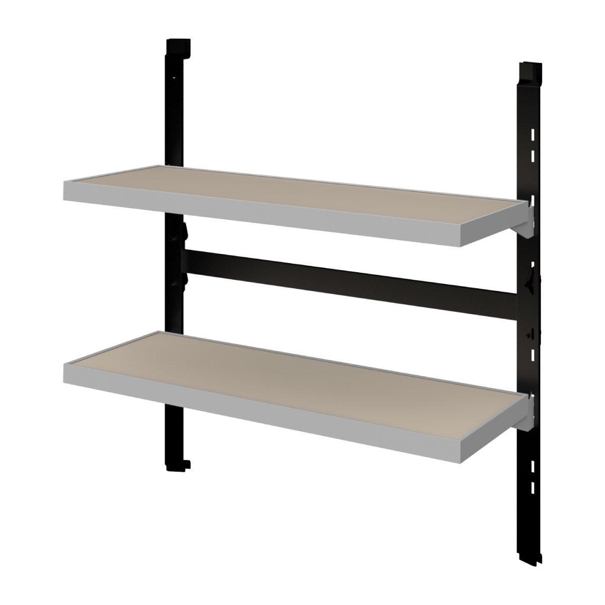 Double shelf kit with metal frame designed for trade show booths and exhibition displays