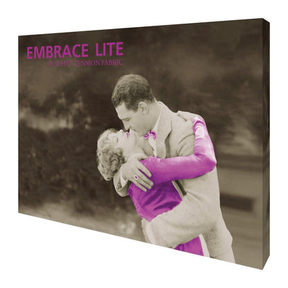 Large tension fabric display showing vintage couple embracing for trade shows and events