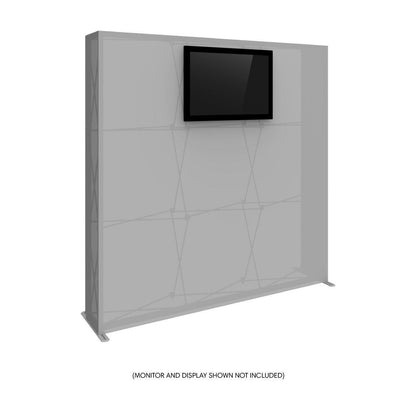 Trade show monitor mount attached to collapsible exhibition display frame for events