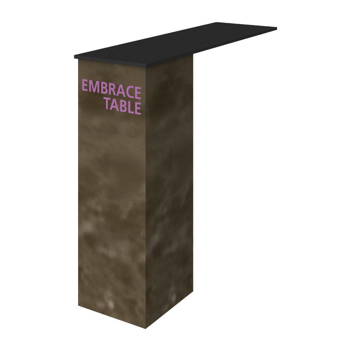 Embrace table display with tall rectangular base for trade shows and exhibitions