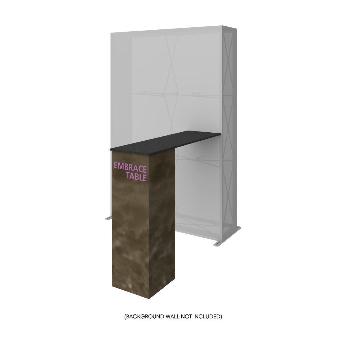 portable embrace table setup for trade shows and exhibitions with sturdy base and extended surface