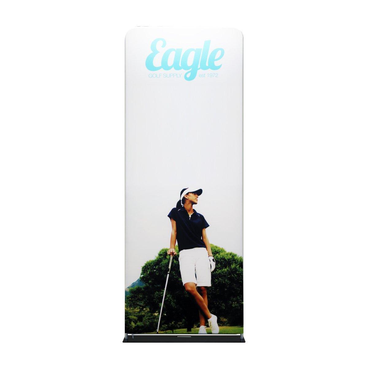 Fabric trade show display featuring golf-themed graphic for exhibitions and special events