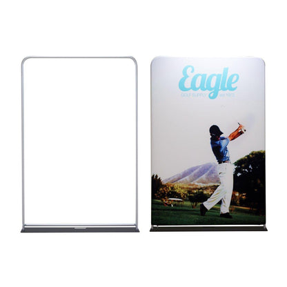 Trade show fabric display stand with golf-themed graphic for exhibitions and special events