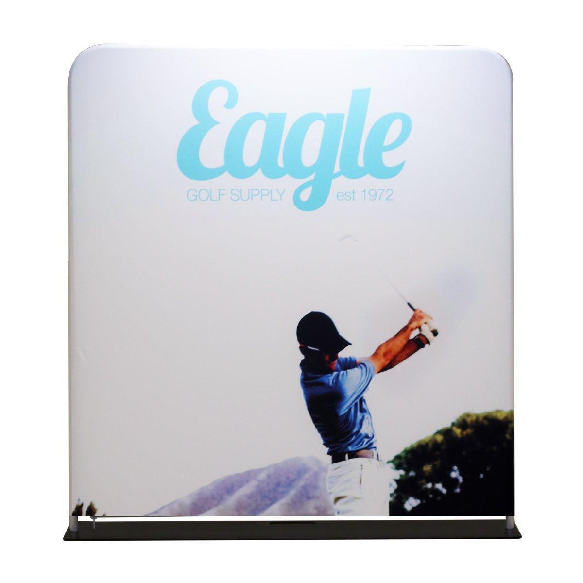 Fabric trade show display featuring golfer swinging club and Eagle Golf Supply branding