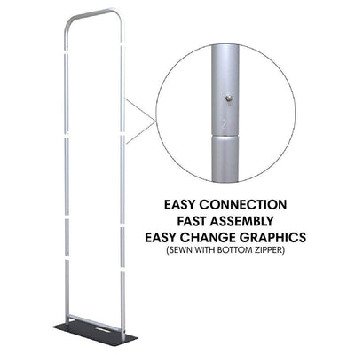 Fabric trade show display frame with easy connection and fast assembly features for exhibitions and events