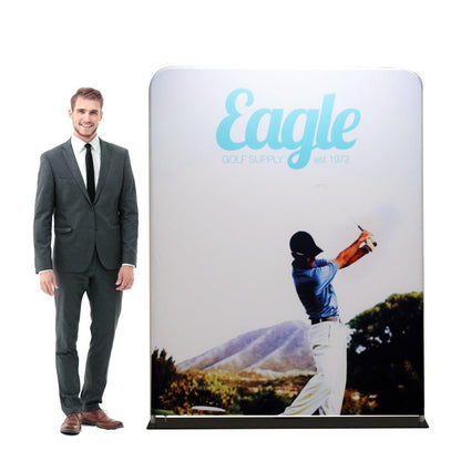 trade show fabric display featuring golf swing graphic and Eagle Golf Supply branding for exhibitions