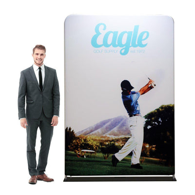 Trade show fabric display featuring golf-themed graphics for exhibitions and special events