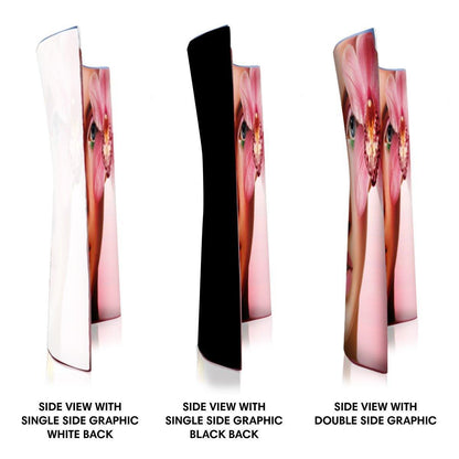 Curved fabric display stands with single and double side graphics for trade shows and exhibitions