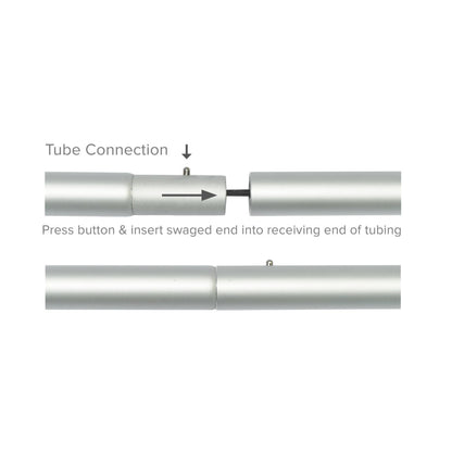 Close-up of tube connection mechanism for modular display framing used in trade shows and exhibitions