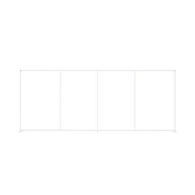 Straight frame display structure for trade shows and exhibitions with four panel sections