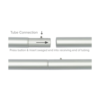Trade show tubing connection demonstrating push-button insertion for easy assembly at exhibitions