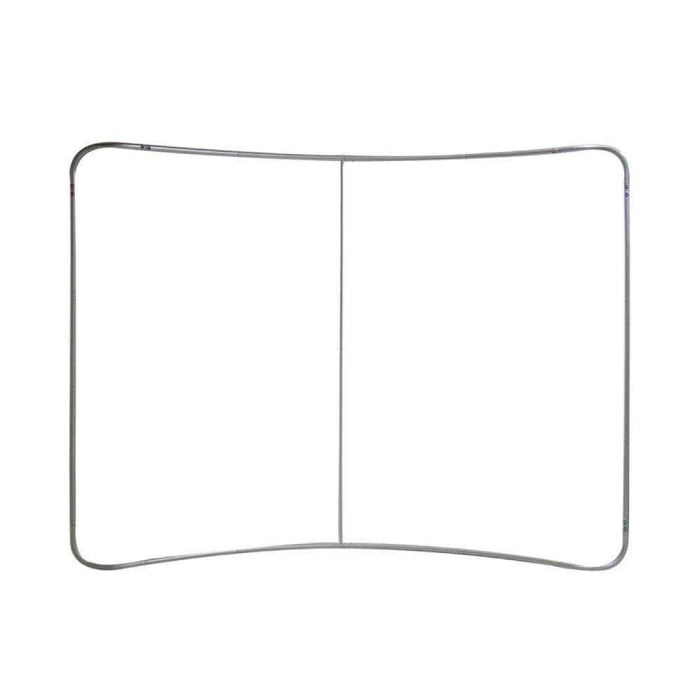 Curved metal frame for portable trade show display backdrops at exhibitions and events