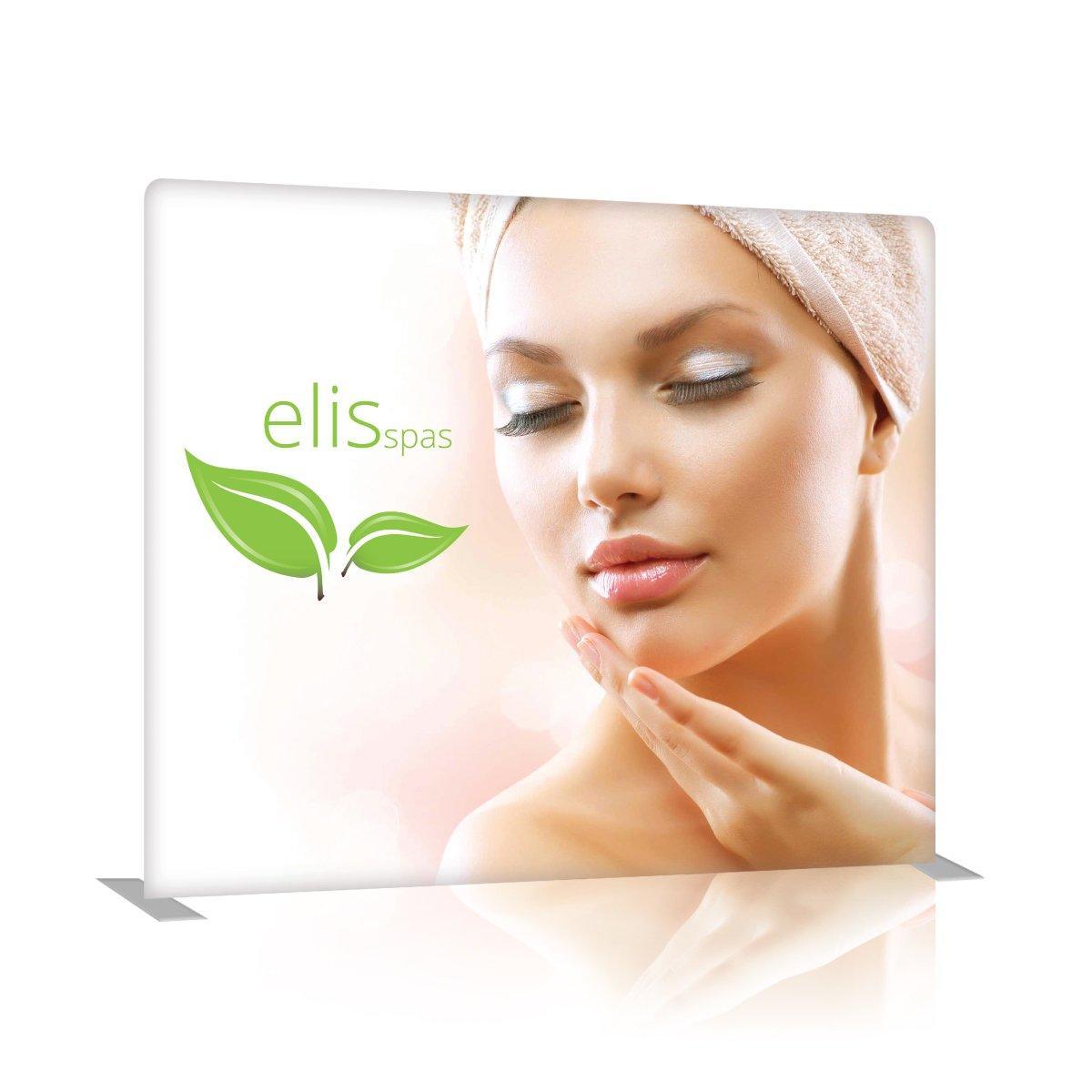 8ft straight trade show display featuring spa branding with woman and leaves for exhibitions