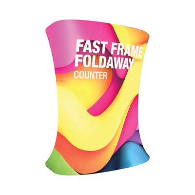 Foldaway counter with graphic cover for trade shows and exhibitions